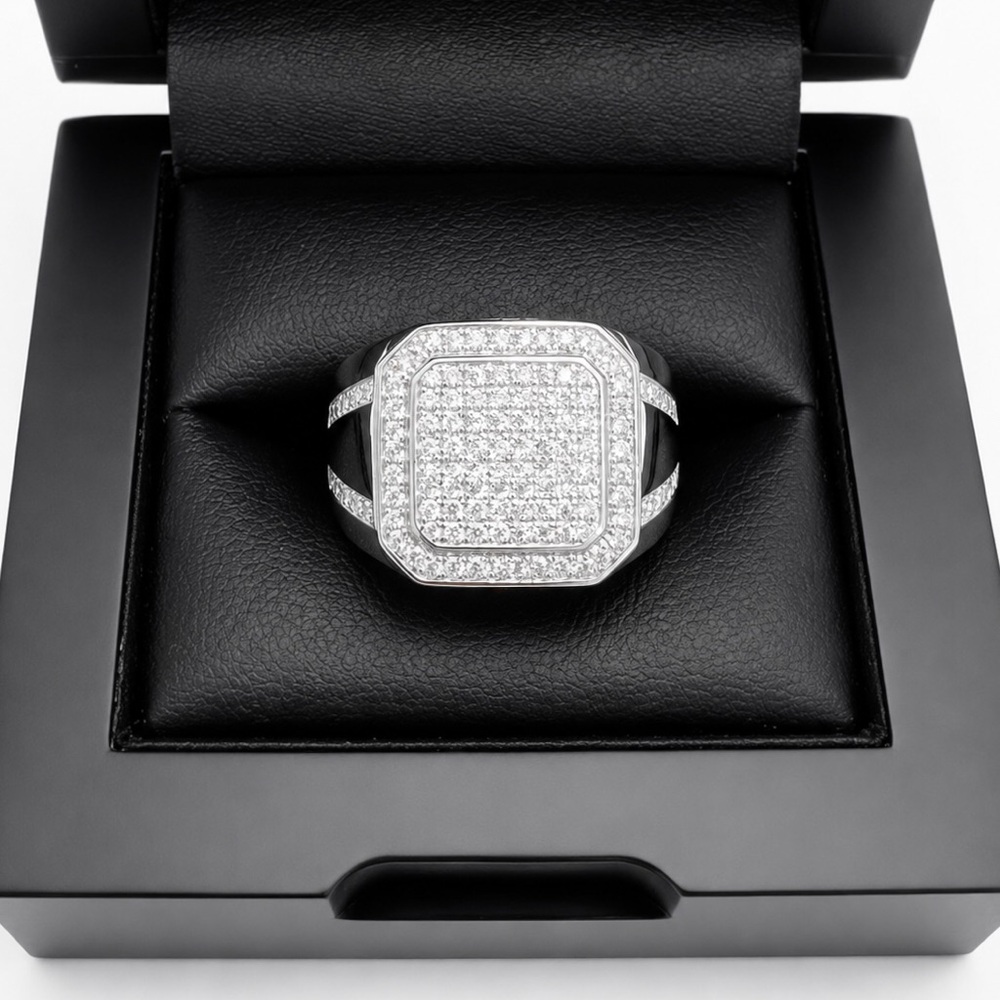 925 Sterling Silver Men's Pavé Square Ring 2.00CT MOISSANITE Size 9,10 or 11
